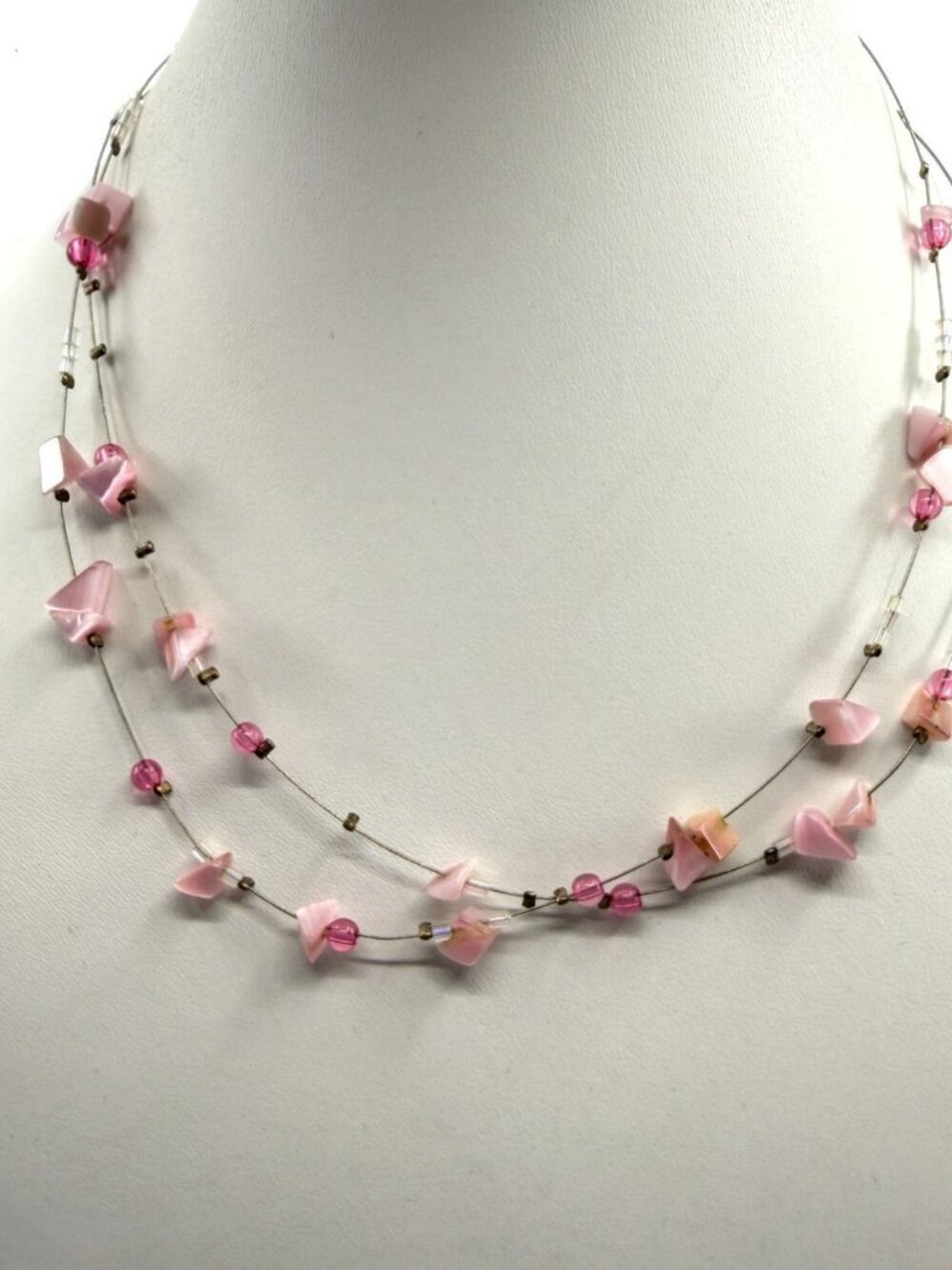 New York & Co. Pink Bead Layered Statement Necklace - Floating Illusion
